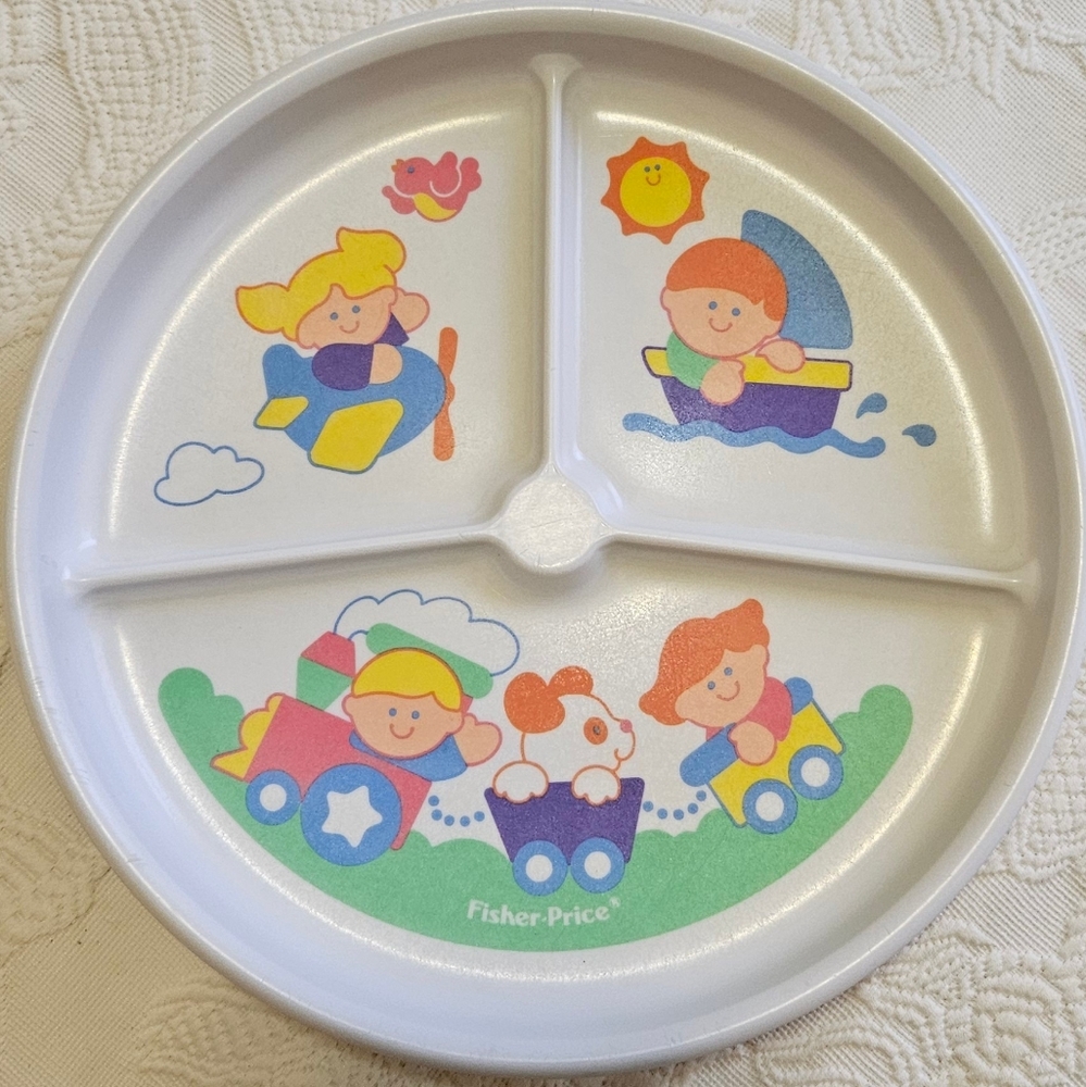 Fisher Price Little People Divided Plate Heavy Melamine Vintage 1990 Made USA